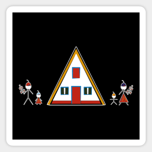 Madeira Island Stick Figure Family inspired by Folklore and Santana House Magnet